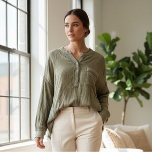 Hailey & Co Olive Green Oversized Long sleeve Blouse
